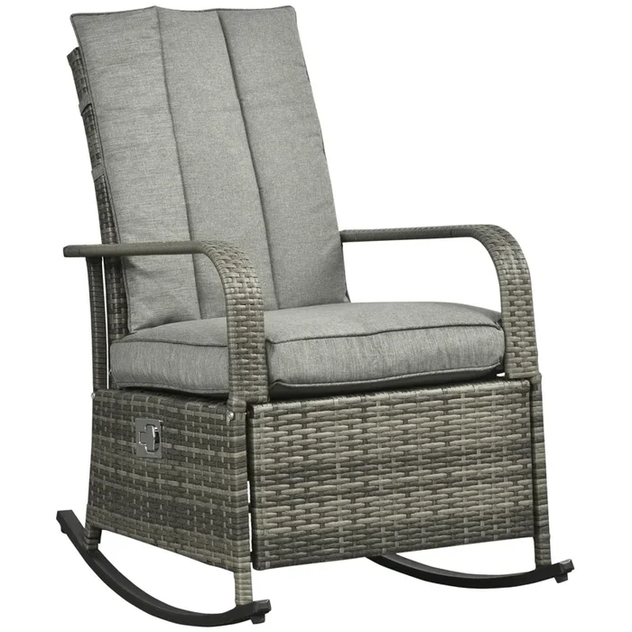 Gray Outdoor Relaxer: Rattan Rocking Chair Glider with Footrest