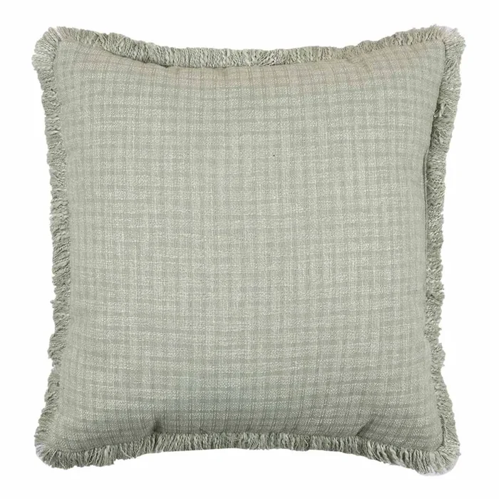 Green Slub Throw Pillow With Fringe, 18″