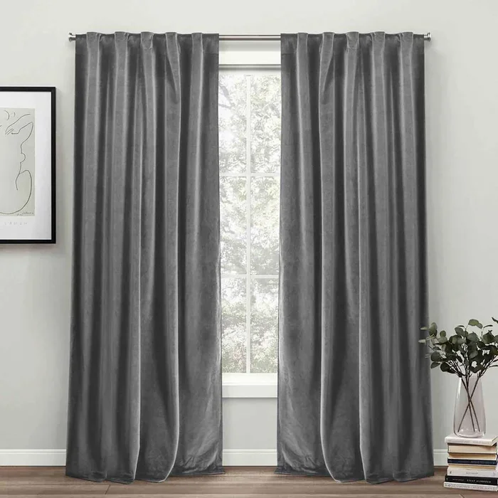 Grey Velvet Light Filtering Curtain Panel, 84″