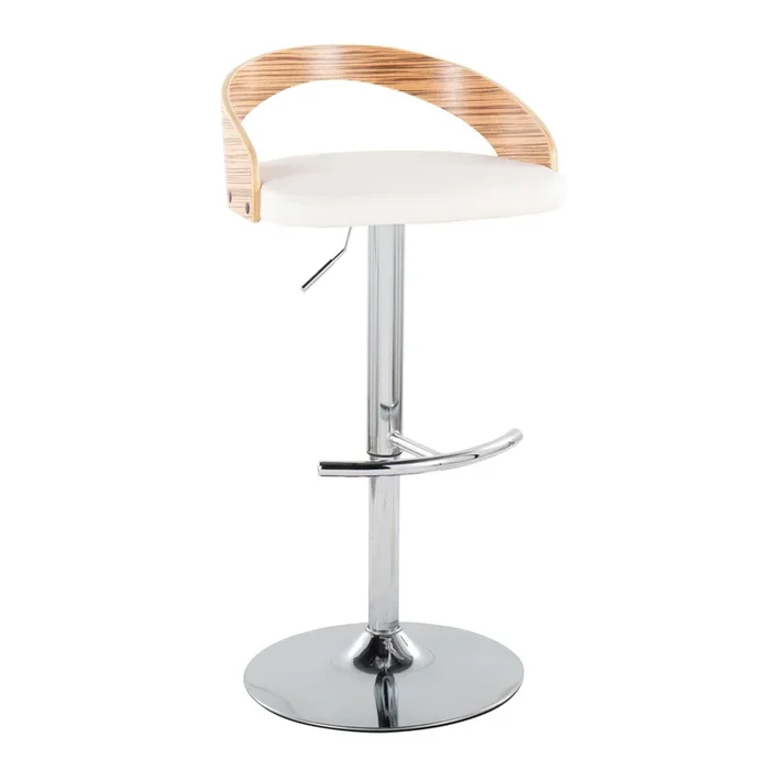 Grotto – Adjustable Barstool – Chrome Metal, Zebra Wood
