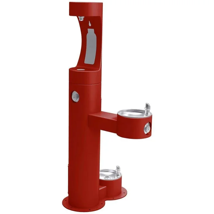 Halsey Taylor Endura II Outdoor HydroBoost Upper Bottle Filling Station, Bi-Level w/ Pet Station Non-Filtered Non-Refrigerated FR Red 4420BF1UDBFRKRED