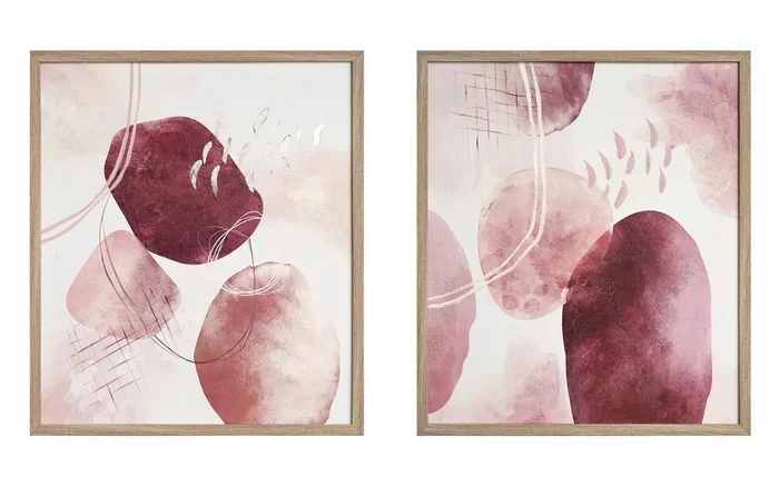 Hand Painted Textured Canvas in Frame (Set of 2) – Pink