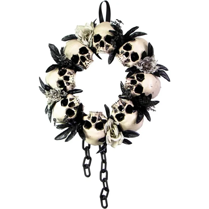 Haunted Hill Farm 15.7” Black/White Skull Wreath