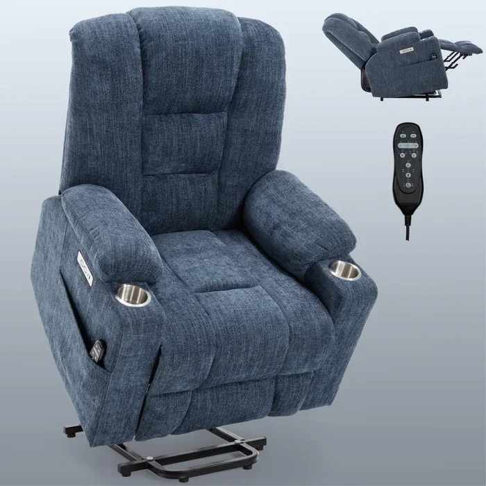 Heavy Duty Power Lift Recliner Chair for Elderly – Overstuffed Wide Seat with Massage & Heat, USB/Type-C Ports, 2 Cup Holders