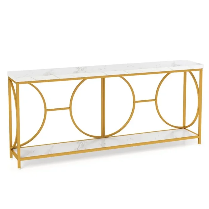 Hivvago 2-Tier Faux Marble Top Console Table with Storage Shelf