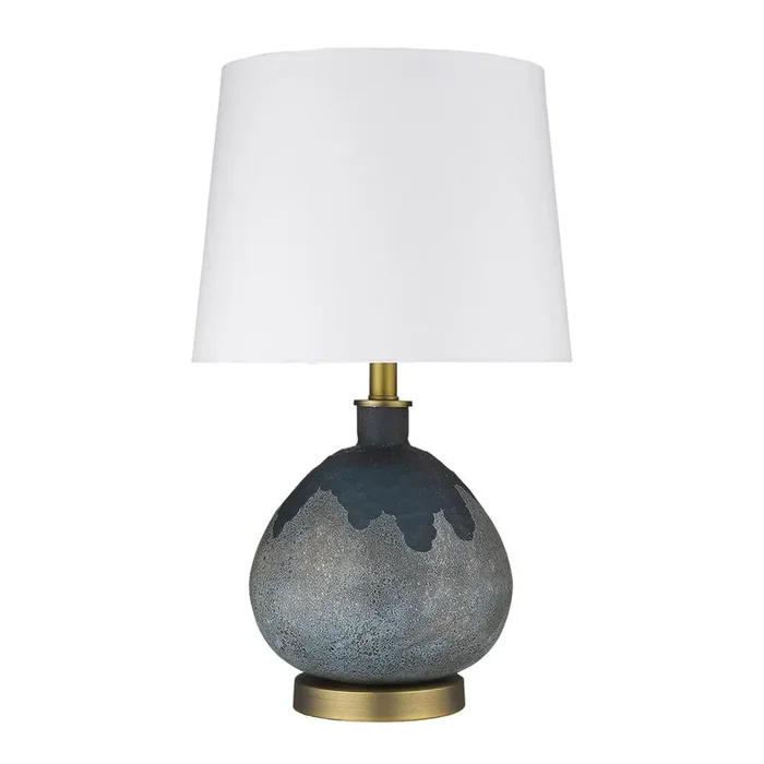 Hivvago 22″ Teal Blue Concrete Gourd Table Lamp With Cream Empire Shade