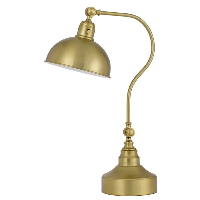 Hivvago 25″ Antiqued Brass Metal Lantern Desk Lamp With Antiqued Brass Dome Shade