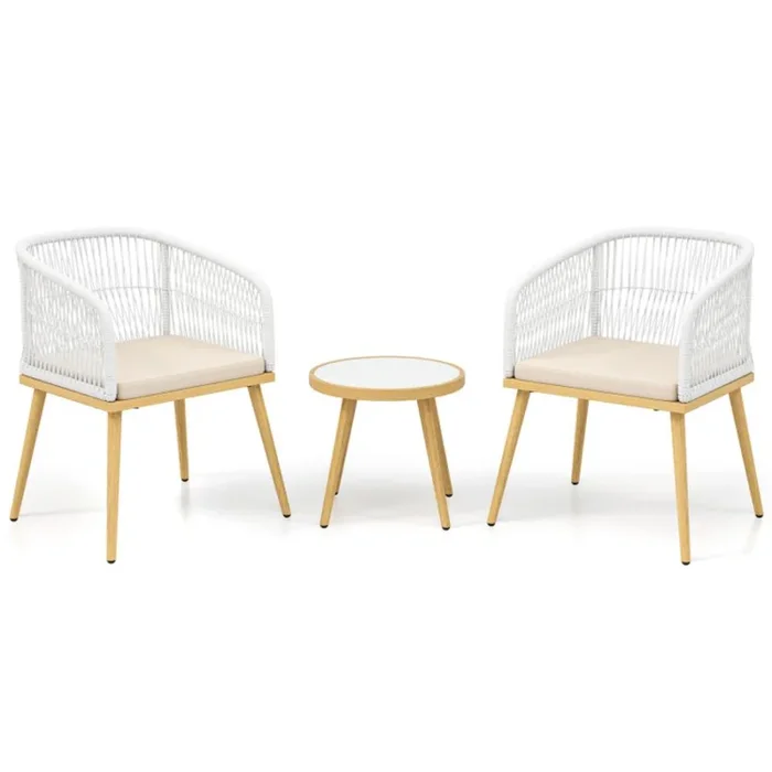 Hivvago 3 Pieces Outdoor Bistro PE Wicker Conversation Furniture Set