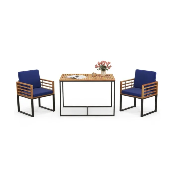 Hivvago 3 Pieces Outdoor Dining Set with 2 Acacia Wood Armchairs and Dining Table