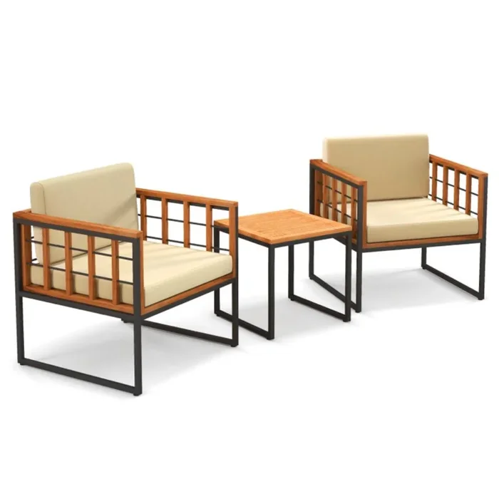 Hivvago 3 Pieces Patio Chair Set Acacia Wood Outdoor Sofa Set with Soft Cushions