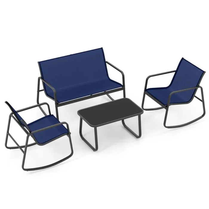 Hivvago 4 Piece Patio Rocking Set with Glass-Top Table