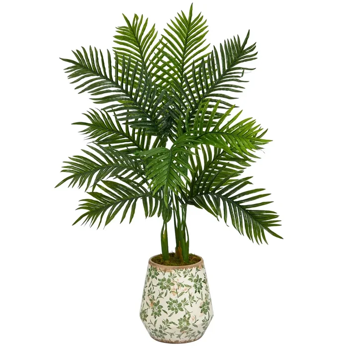 Hivvago 46 Inches Areca Palm Artificial Tree in Floral Print Planter (Real Touch)