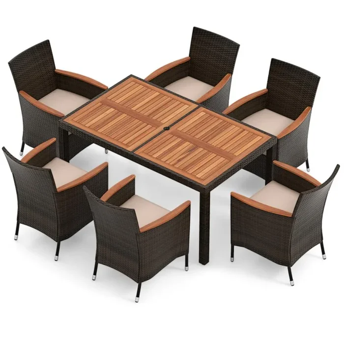 Hivvago 7 Pieces Garden Dining Patio Rattan Set with Cushions for Backyard