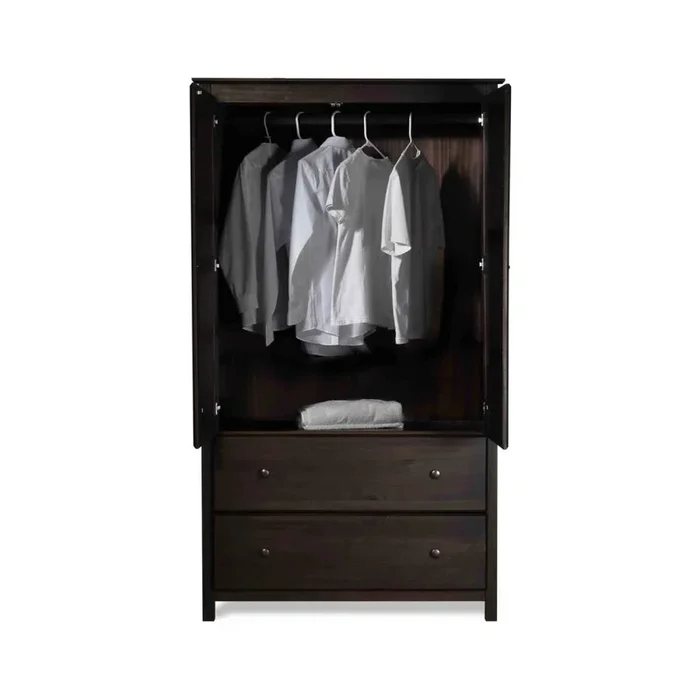 Hivvago Brown Espresso Solid Wood Bedroom Armoire Wardrobe Cabinet with Hanging Bar