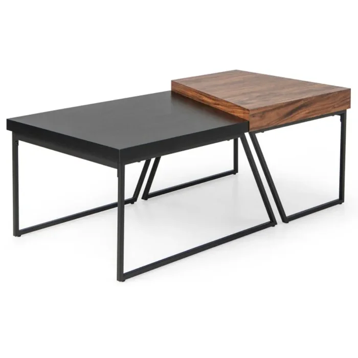 Hivvago Coffee Table Set of 2 with Powder Coated Metal Legs