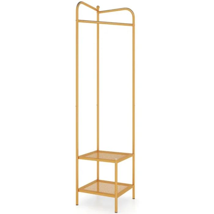 Hivvago Corner Coat Rack with Top Hanger and 2 Mesh Shelves for Entryway Hallway Living Room Bedroom