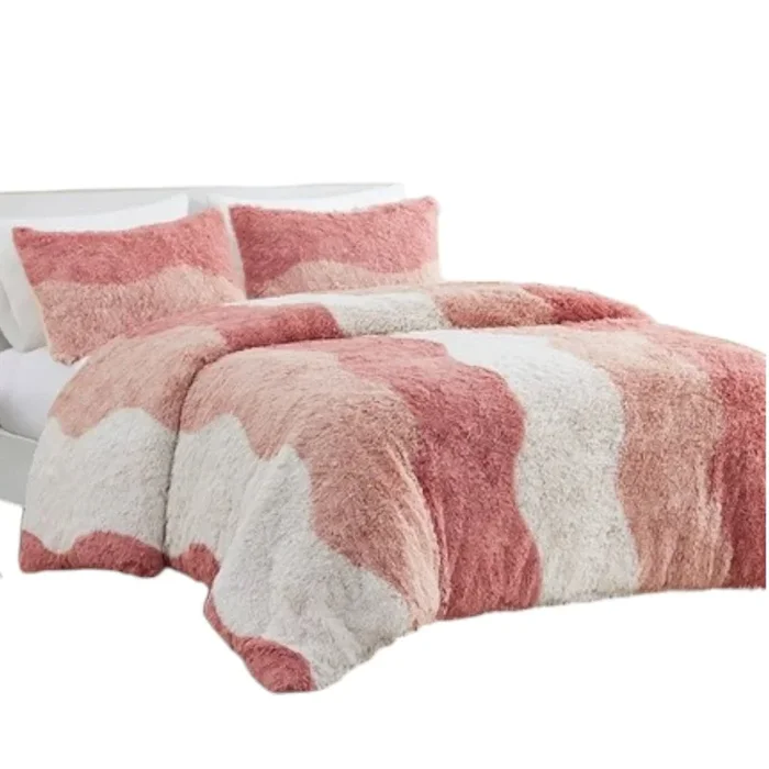 Hivvago Full/Queen Pink Blush White Reversible Soft Sherpa Faux Fur 3-PC Comforter Set