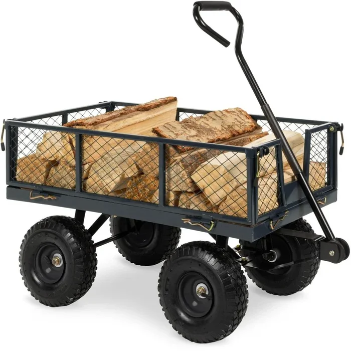 Hivvago Heavy Duty Grey Steel Garden Utility Cart Wagon with Removable Sides