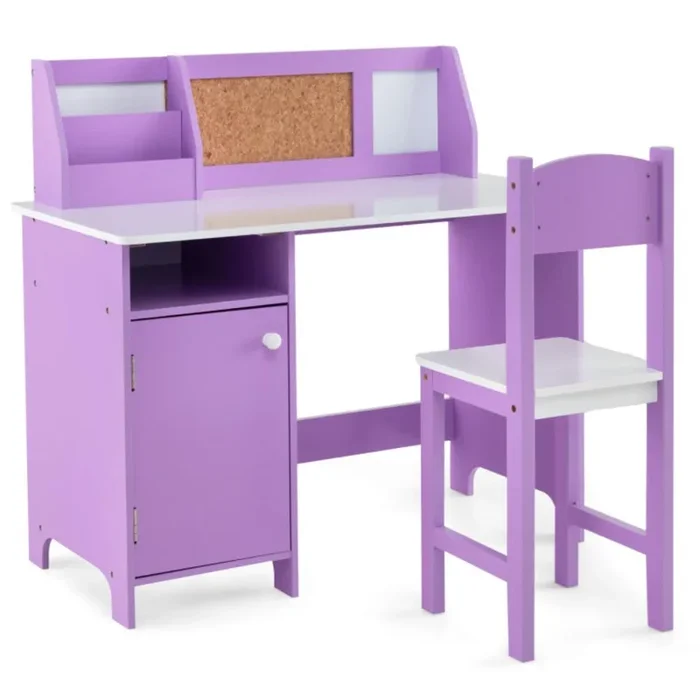 Hivvago Kids Table and Chair Set with Bookshelf and Cabinet Study Table for Bedroom
