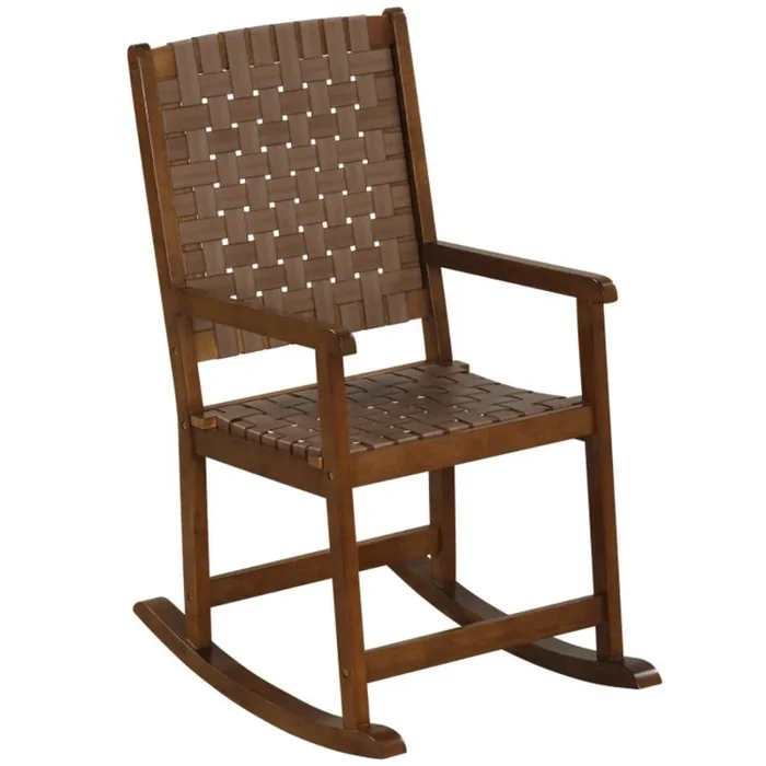 Hivvago Patio Wood Rocking Chair with PU Seat and Rubber Wood Frame