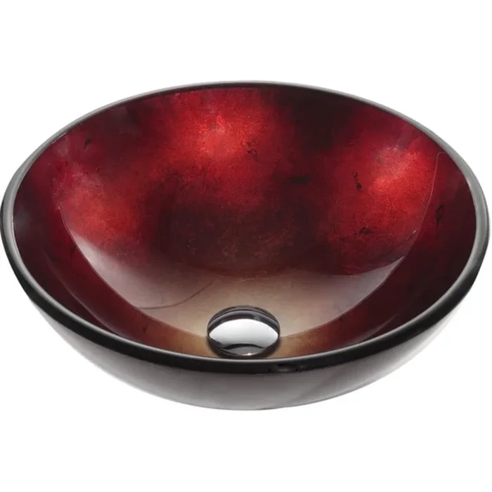 Hivvago Round Red Tempered Glass Bowl Shape Vessel Bathroom Sink