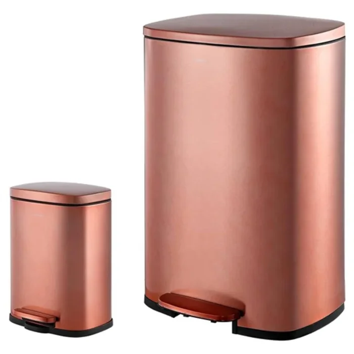 Hivvago Set of 2 Copper Gold Step on Trash Can 13 Gallon and 1.3 Gallon