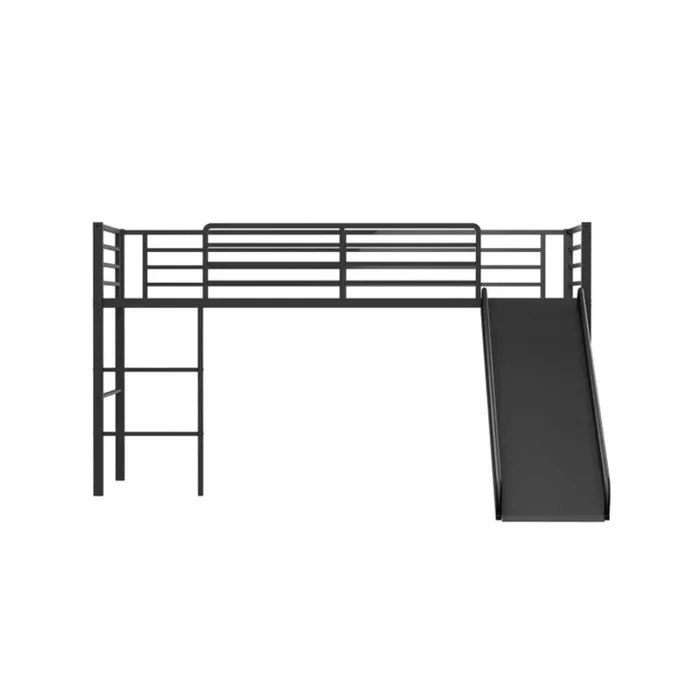 Hivvago Twin Metal Loft Bed with Slide Safety Guardrails and Built-in Ladder