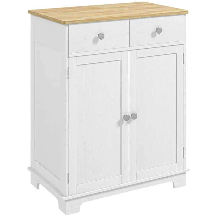 HOMCOM Sideboard Buffet Cabinet, 2-Doors Kitchen Cabinet, Coffee Bar Storage with 2 Drawers, Adjustable Shelf for Living Room and Hallway, Distressed White