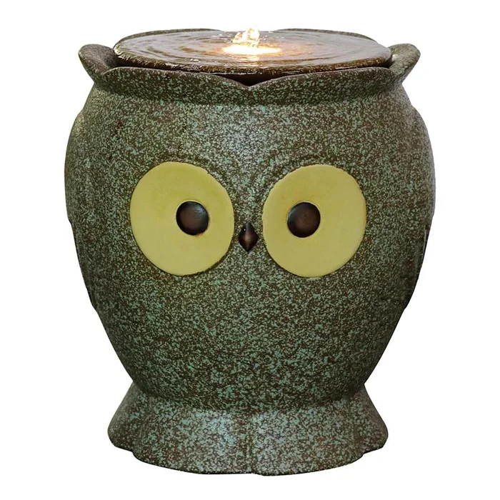 Honeybloom Prelit Owl Outdoor Fountain, 14″