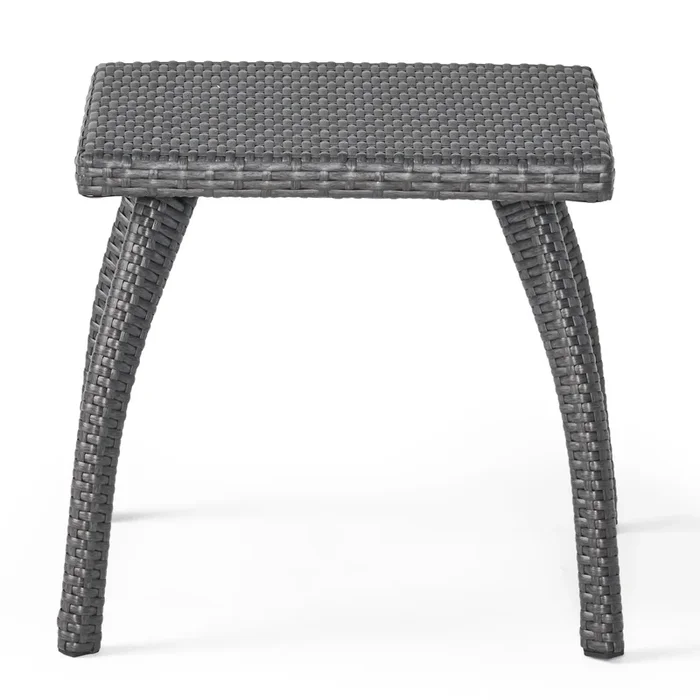 Honi Side End Table, Square 19 Inch, Gray Outdoor Rattan, Iron, Curved Legs – Benzara