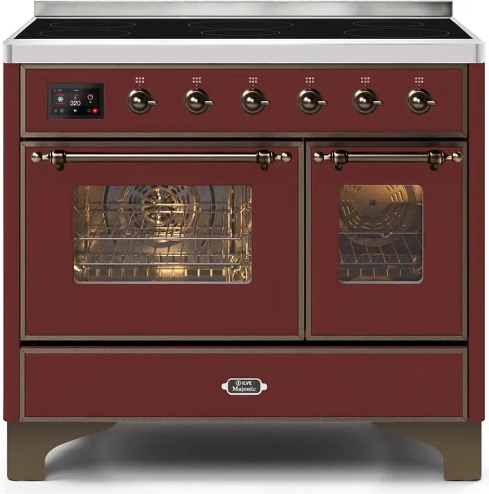 ILVE Majestic II 40″ Induction Range with Element Stove and Electric Oven in Burgundy with Bronze Trim, UMDI10NS3BUB