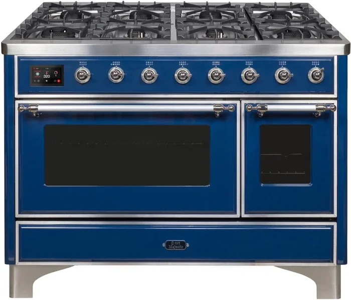 ILVE Majestic II 48″ Dual Fuel Propane Gas Range in Blue with Chrome Trim, UM12FDNS3MBCLP