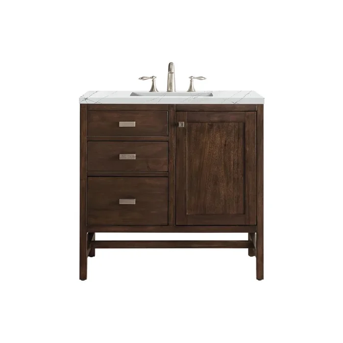 James Martin Vanities 36 Single Vanity Cabinet, Acacia, w/ 3 CM Ethereal Noctis Quartz Top
