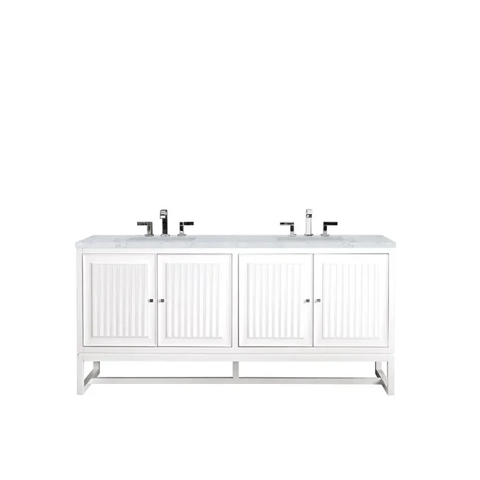 James Martin Vanities Athens 72 Double Vanity Cabinet, Glossy White, w/ 3 CM Carrara White Top