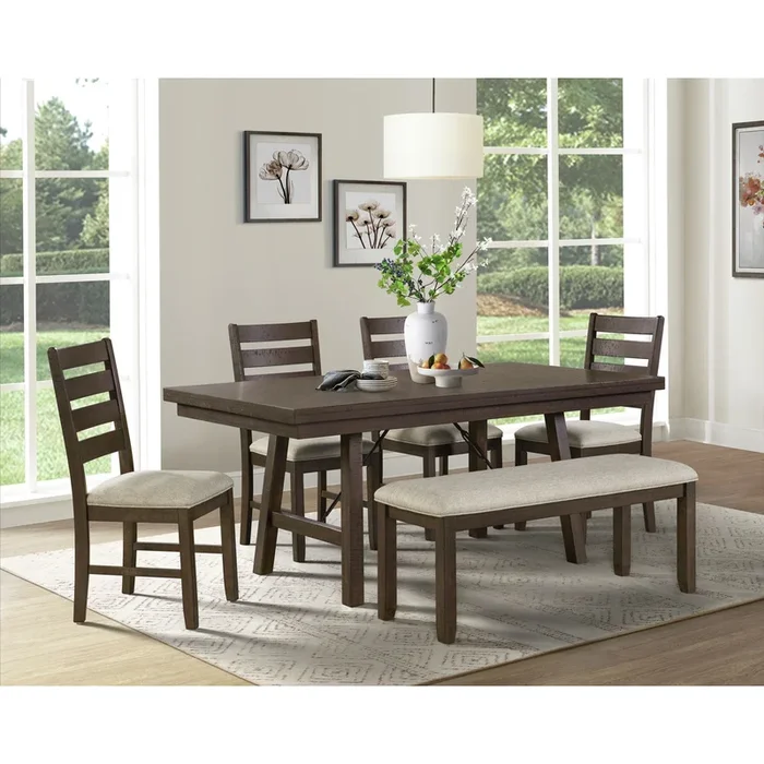 Jax – 6 Piece Dining Set (72″ Table, Four Chairs And Bench) – Cherry