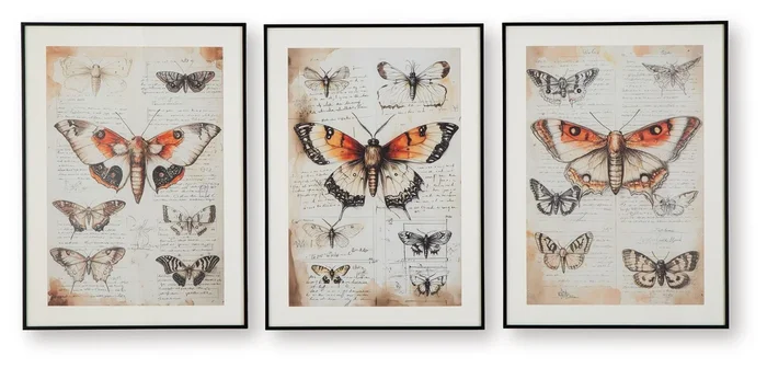Jossletts – Wall Art Set (Set of 3) – Orange / Black / Ivory