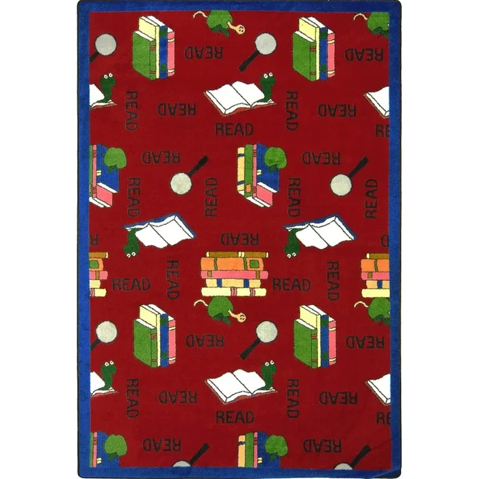 Joy Carpets Kid Essentials Bookworm 5’4 x 7’8 Area Rug in Color Red