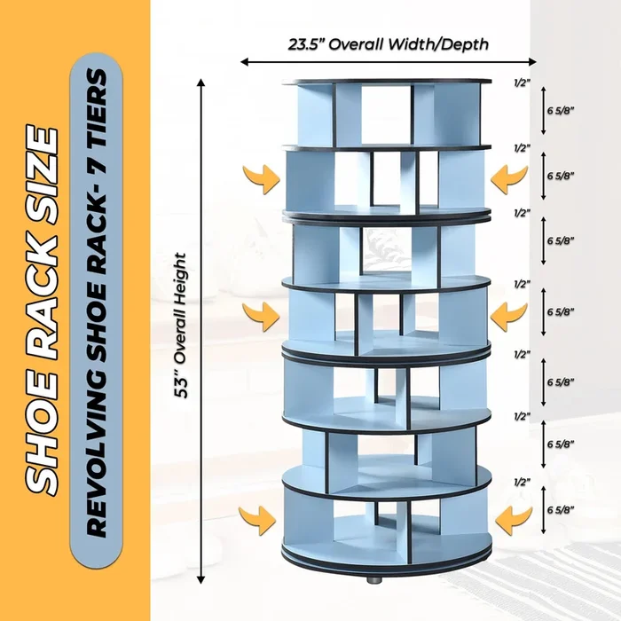 Kings Brand Furniture 7-Tier Rotating Shoe Rack, 360° Revolving Lazy Susan Spinning Shoe Rack Tower Storage Organizer for Closet Entryway Bedroom Hallway