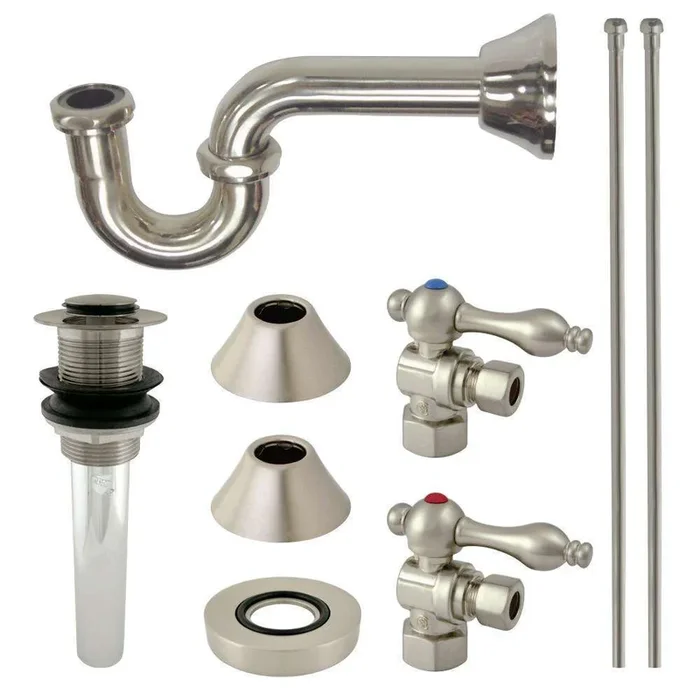 Kingston Brass CC43108VKB30 Traditional Plumbing Sink Trim Kit with P-Trap and Drain, Brushed Nickel