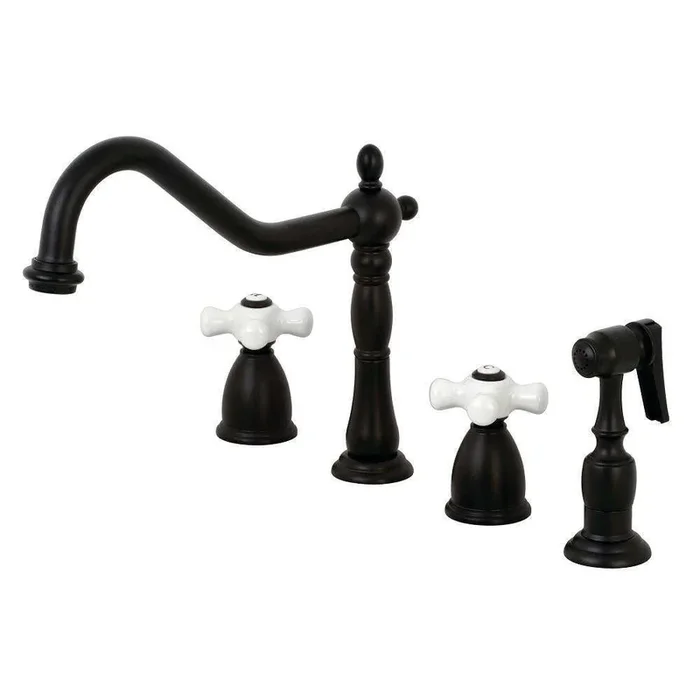 Kingston Brass KB1790PXBS 8-Inch Widespread Kitchen Faucet with Brass Sprayer, Matte Black