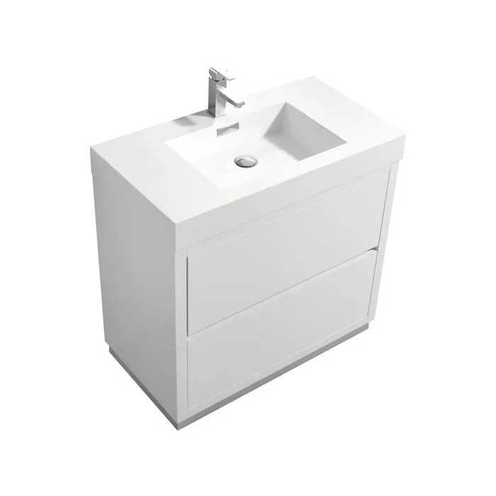 KubeBath Bliss 36 in. Free Standing Modern Bathroom Vanity – High Gloss White, FMB36-GW