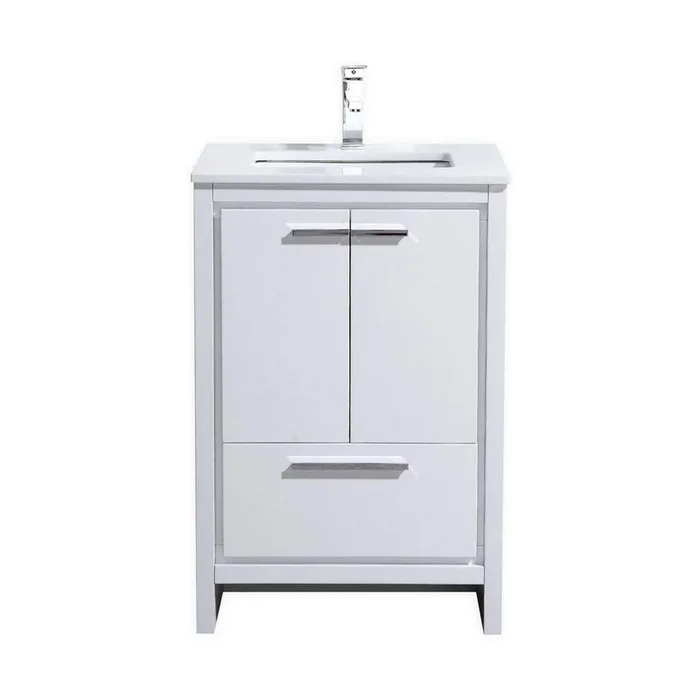 KubeBath Dolce 24 in. Modern Bathroom Vanity with White Quartz Counter Top – High Gloss White, AD624GW
