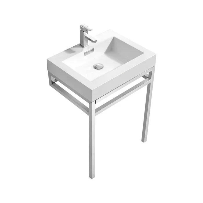 KubeBath Haus 24 in. Stainless Steel Console w/ White Acrylic Sink – Chrome, CH24