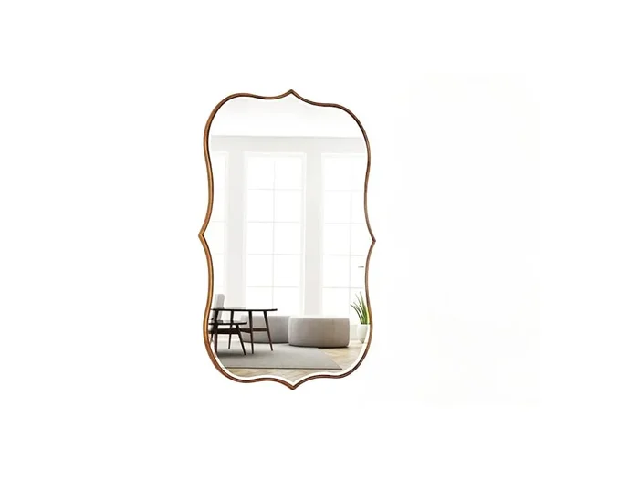 Large Asymmetrical Gold Wall Mirror – Scalloped Wood Frame, 36″ Wide