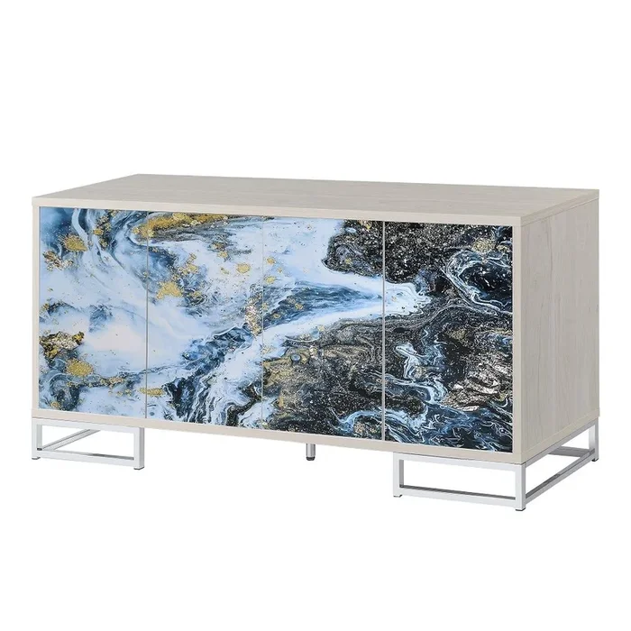Liam – Console Cabinet – Blue Marble Print & Chrome