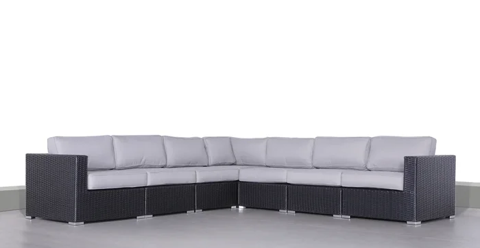 Living Source International Fully Assembled 122” Wide Outdoor Wicker Patio Sectional with Sunbrella Cushions (Black And Olefin Gray)