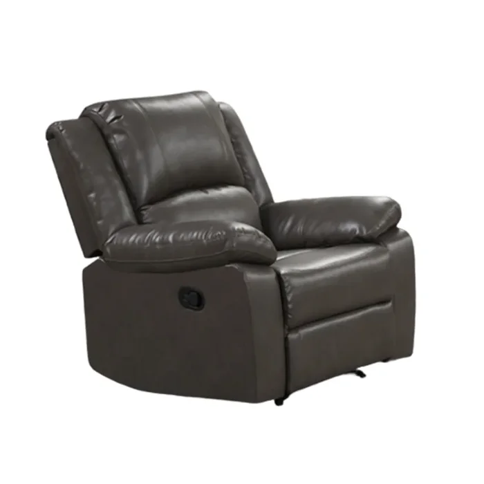 Lizzy Manual Glider Recliner Chair, Pillow Arms, Solid Wood, Gray Leather – Benzara