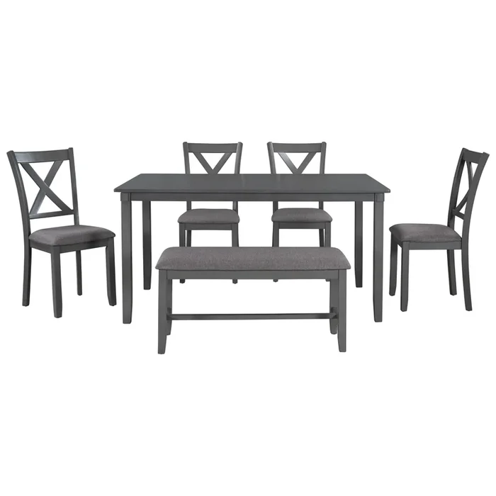 Merax 6-Piece Modern Dining Table Chairs Bench Set