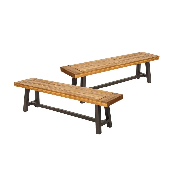 Merax Acacia Wood Rustic Outdoor Dining Benches 2PCS