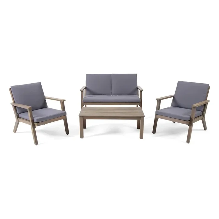 Merax Outdoor Acacia Wood 4-Seater Chat Set_Loveseat&Coffee Table&2 Club Chairs